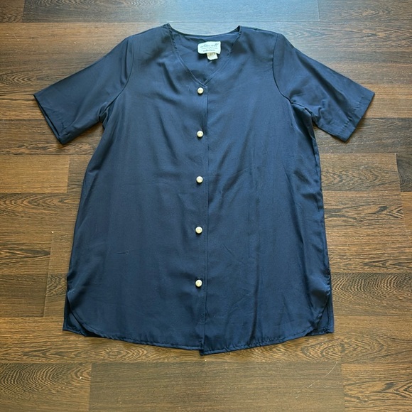Vintage Alisa M Collections Button Down Blouse Navy 14 - Picture 1 of 7